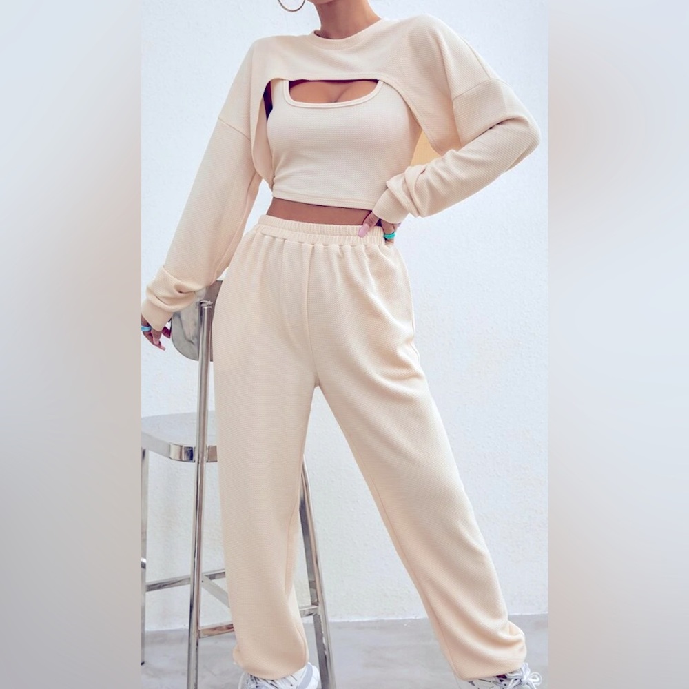 3pcs Crop Pullover & Sweatpants with Tank Top size 4/ Small